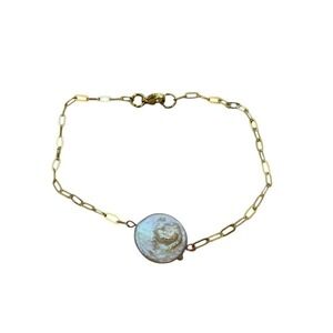 Gold Chain Bracelet Single Pearl Charm Jewelry Gift